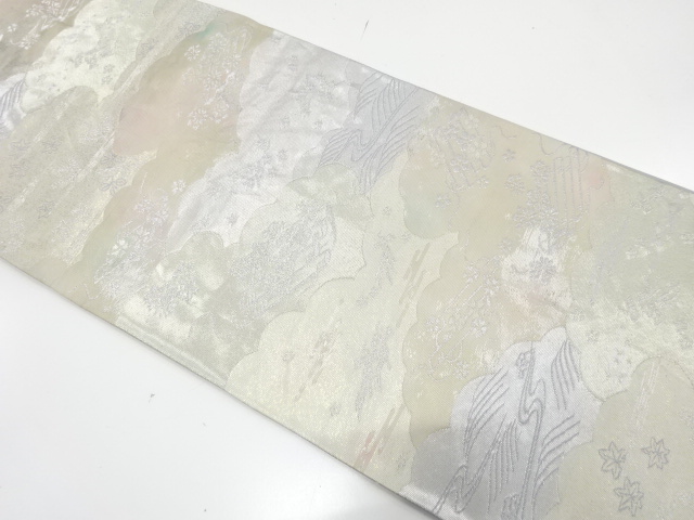 引箔　雲取りに花筏・流水模様織り出し　袋帯